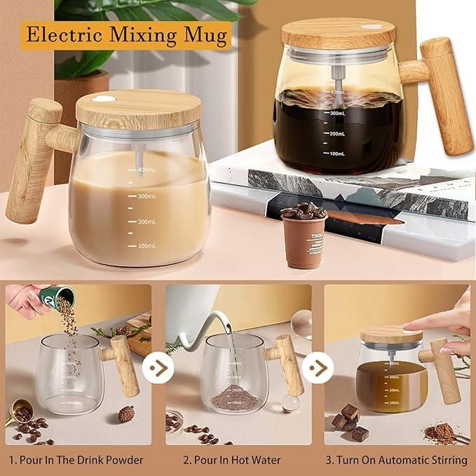 Automatic Self-Stirring Coffee Mixing Cup – 400ml Glass Mug with Built-In Stirrer | Easy Mixing for Coffee, Tea & Beverages (Pack of 1)