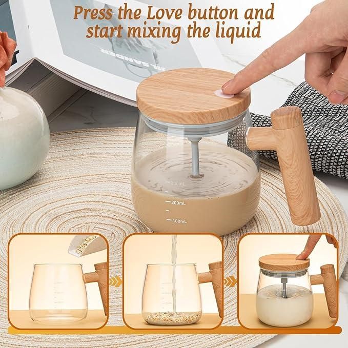 Automatic Self-Stirring Coffee Mixing Cup – 400ml Glass Mug with Built-In Stirrer | Easy Mixing for Coffee, Tea & Beverages (Pack of 1)