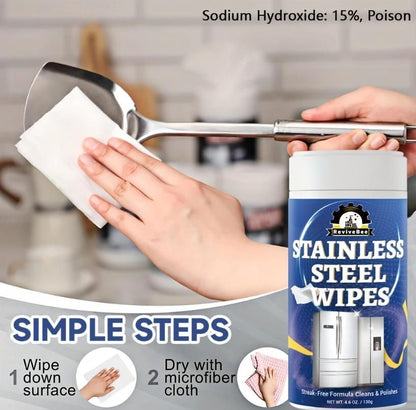 Stainless Steel Cleaning Wipes – 130g | Powerful Metal Surface Cleaner with Citric Acid | Easy Wipe & Shine for Kitchen Appliances (Pack of 1)