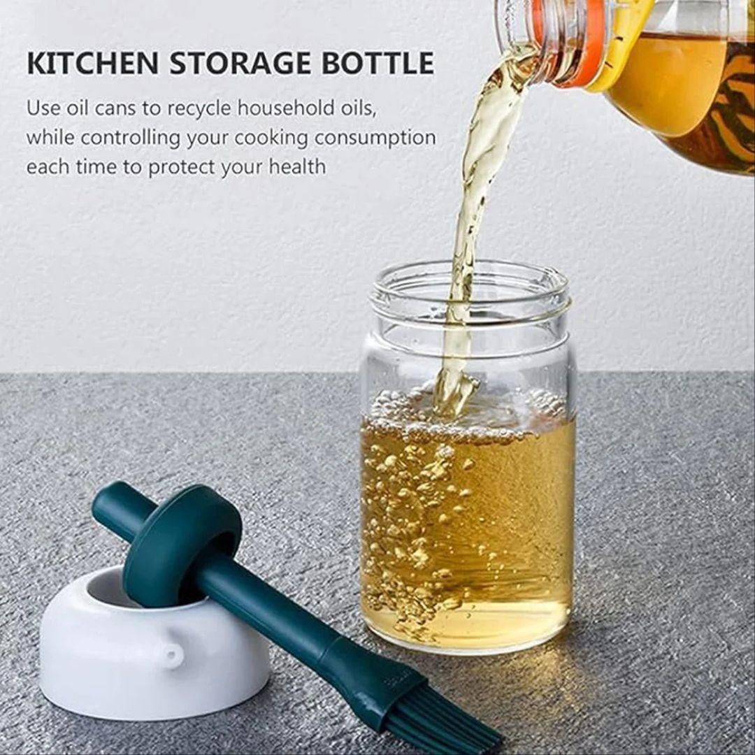 2-in-1 Oil Dispenser Bottle with Silicone Brush – 250ml | Oil Pourer & Condiment Jar for Cooking, Baking, Frying (Multicolor)