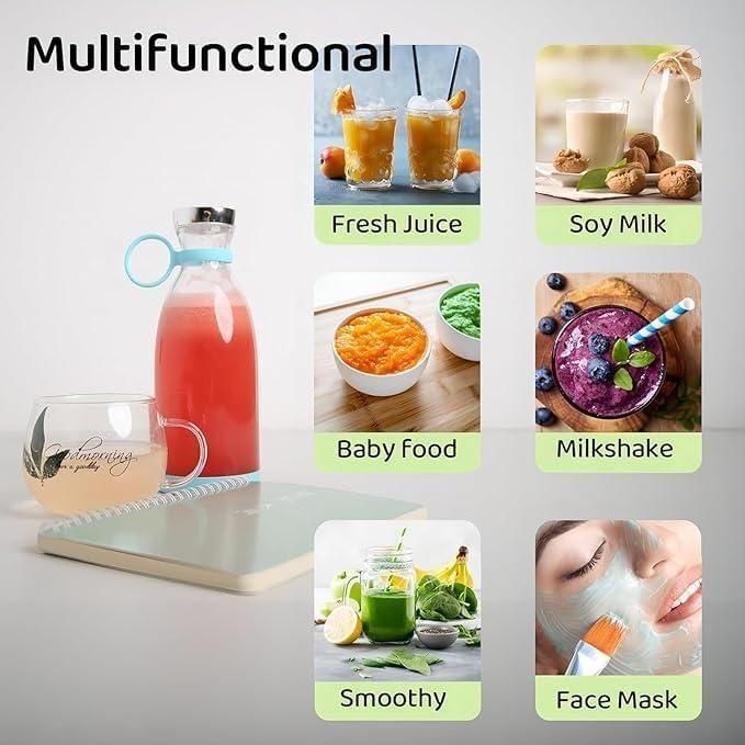Portable Mini Juice Blender – USB Rechargeable Juicer Bottle | 380ml Travel Mixer for Smoothies & Shakes (Multicolor)