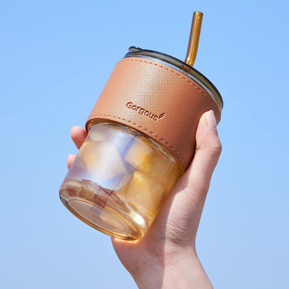 Over Twice™ Insulated Glass Water Bottle with Straw – Leak-Proof, Stylish & Reusable (Pack of 1)