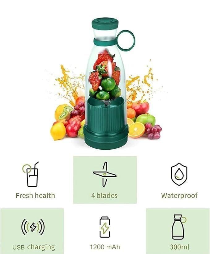 Portable Mini Juice Blender – USB Rechargeable Juicer Bottle | 380ml Travel Mixer for Smoothies & Shakes (Multicolor)