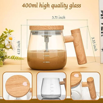 Automatic Self-Stirring Coffee Mixing Cup – 400ml Glass Mug with Built-In Stirrer | Easy Mixing for Coffee, Tea & Beverages (Pack of 1)
