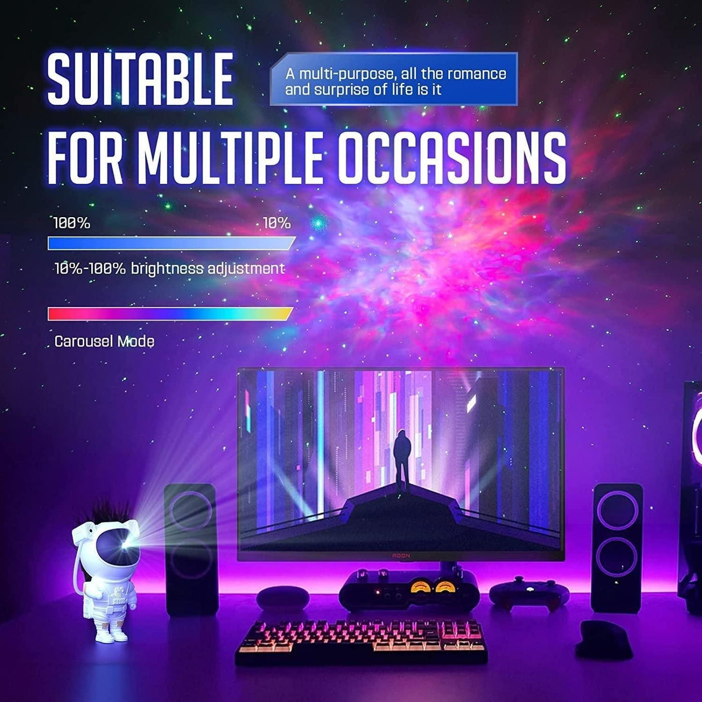 Astronaut Galaxy Projector with 360° Magnetic Head Rotation & Remote Control – Starry Night Light for Bedroom & Decor (Multicolor)